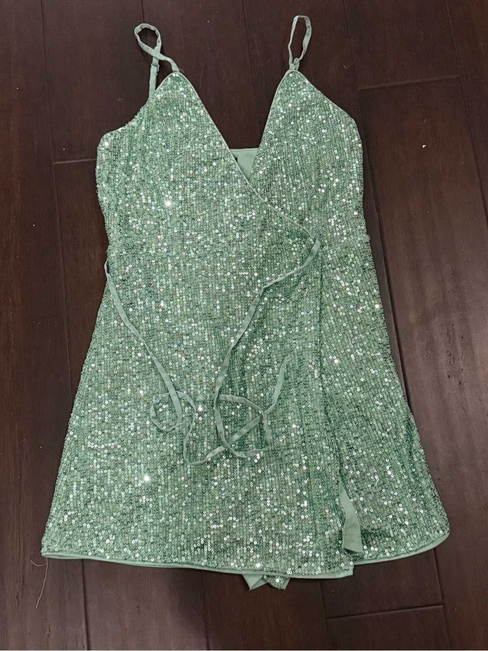 Lulu's Mint Sequin Wrap Mini Dress